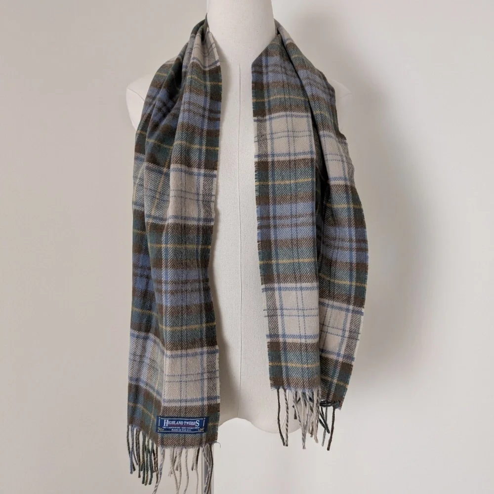 Vintage Highland Tweeds Lambswool Scarf Rectangular Fringe Plaid Tartan - Picture 3 of 10